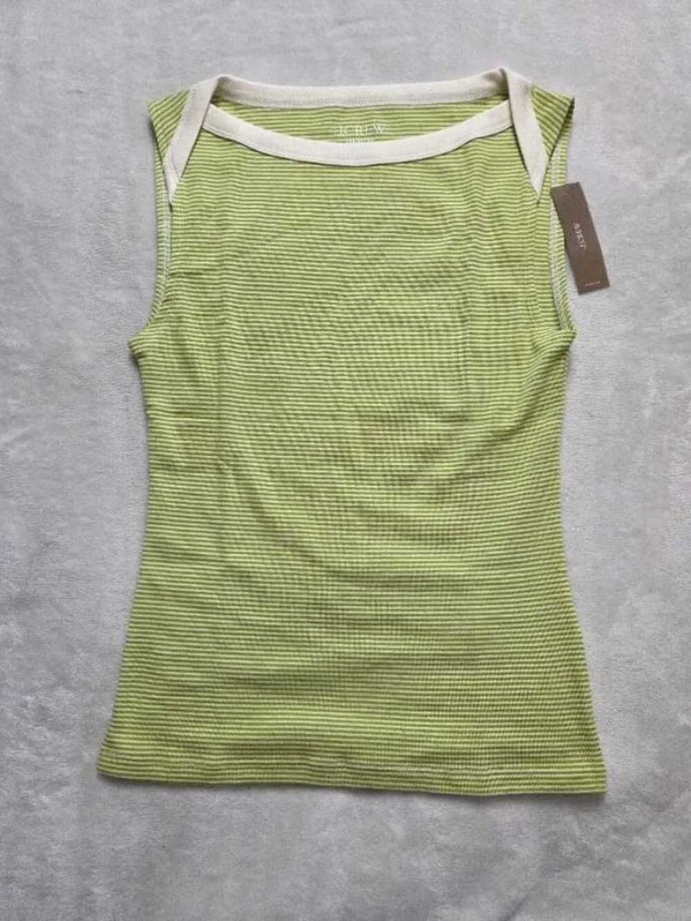 New XS J.Crew perfect fit boatneck tank top in Delwood Feeder Palm stripe